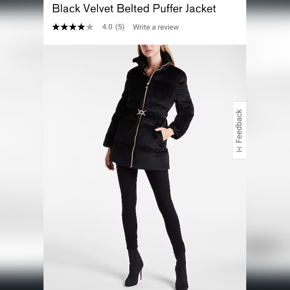 NWT Black Velvet Belted Puffer Jacket